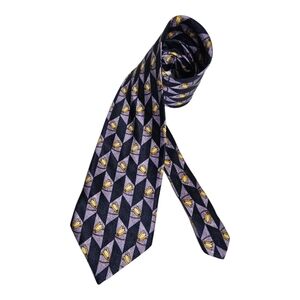 LIBERTY Navy/Purple Geometric Floral Silk DESIGNER Tie ITALY